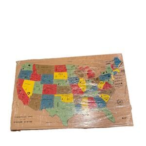 Vintage 1960s Wooden Tray Puzzle SIFO United States Map USA Complete W Capitals